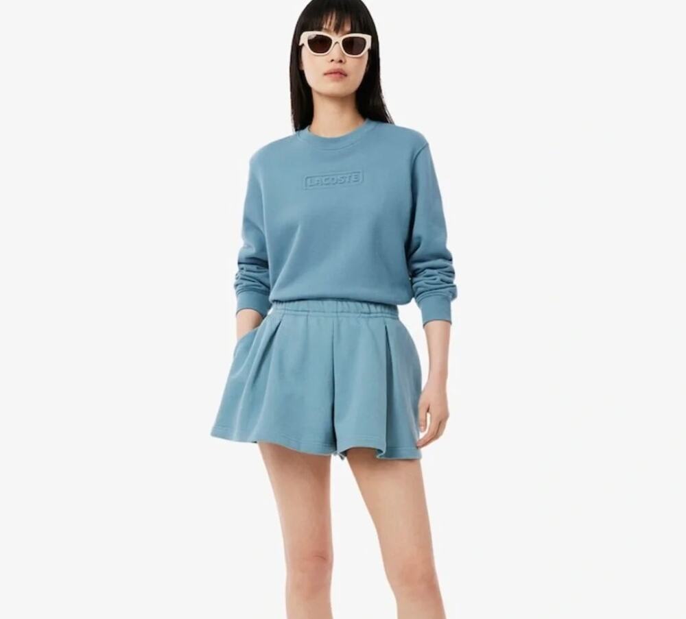 Lacoste Pleated Fleece Shorts Aqua Blue Tenniscore Preppy Athleisure Size SM